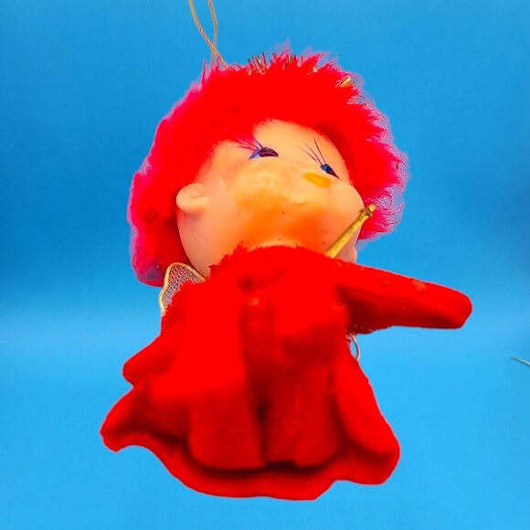 Vintage 1950s Red Hair Pixie Angel Japan Knee Hugger Felt Tulle Wings Ornament - Picture 8 of 8